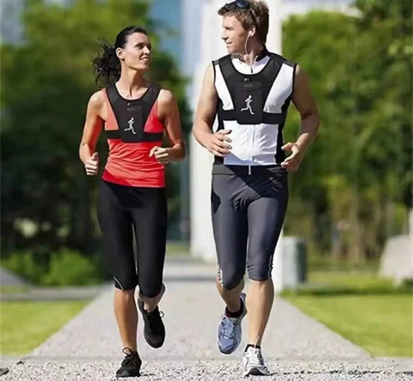 Sports vest with touchscreen pocket and reflective strip.